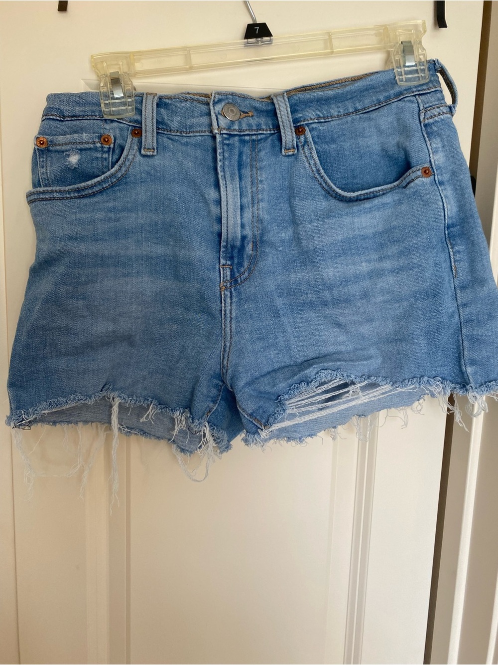 Light Blue Distressed Denim Shorts - High Rise - Levi’s -size 28